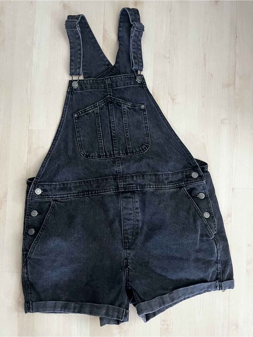 Old Navy Black Washed Denim Short Overalls Size L